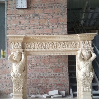 云浮銳雕米黃大理石純手工雕刻歐式古典風(fēng)格壁爐架出口加拿大