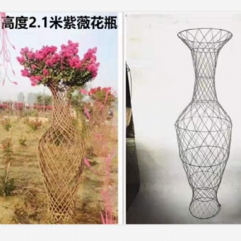 紫薇花瓶花卉盆景植物造型鐵藝骨架制作編織技術視頻