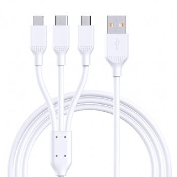 合和核純色白色PVC一拖三2A快充數據線充電線適用于 蘋果華為三星
