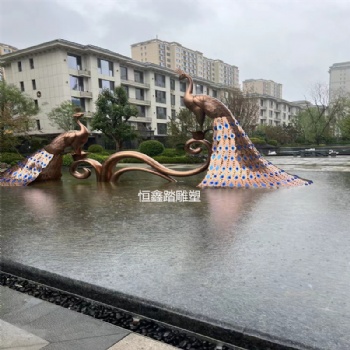 河北曲陽售樓部入口水景裝飾不銹鋼孔雀雕塑廠家報價
