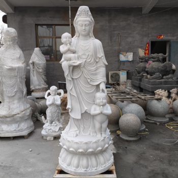漢白玉石雕送子觀音寺廟佛像古建傳統(tǒng)人物雕像菩薩供奉雕塑制作